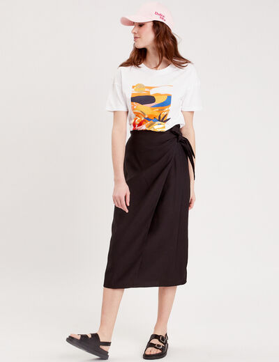 Jupe midi droite avec noeud noir femme