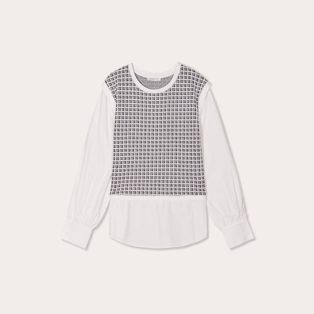 Sweat effet 2-en-1 chemise ecru femme