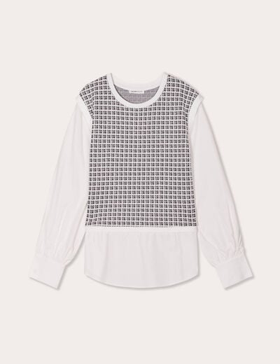 Sweat effet 2-en-1 chemise ecru femme