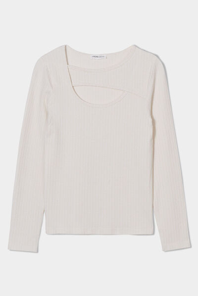 T-shirt avec ouverture ecru femme