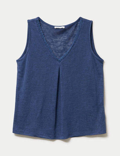 D&eacute;bardeur col v bleu fonc&eacute; femme