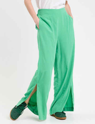 Pantalon large taille standard vert femme