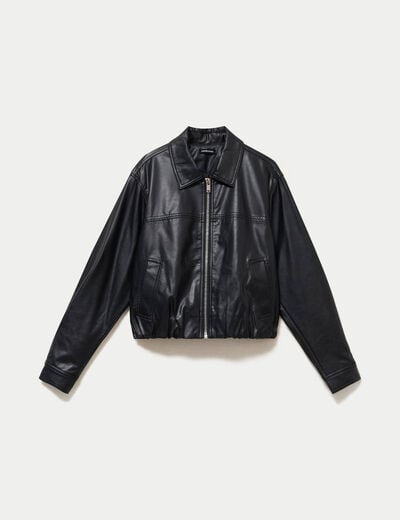 Veste effet boule manches longues noir femme