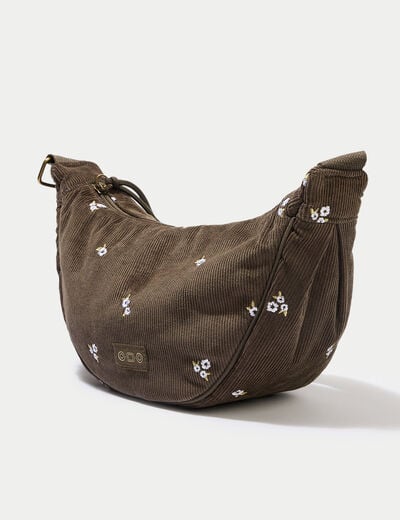 Sac banane velours c&ocirc;tel&eacute; vert kaki femme