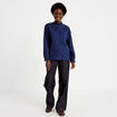 Blouse ample col montant manches longues bleu marine femme