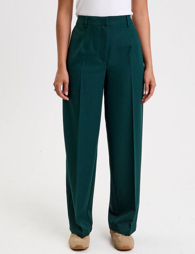 Pantalon large ventre plat vert foncé femme