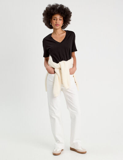 Pantalon bootcut taille haute blanc femme