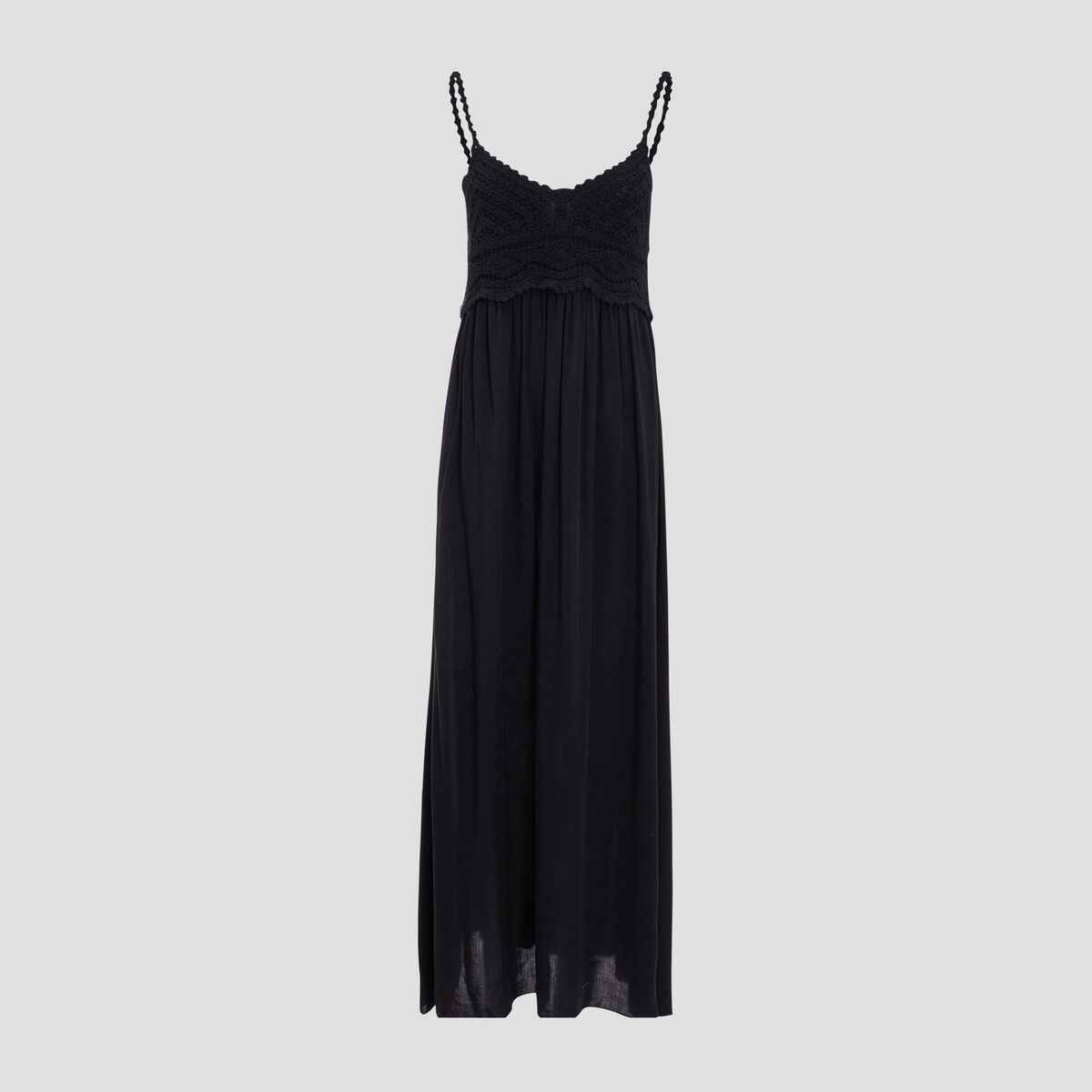 Robe longue évasée noir femme