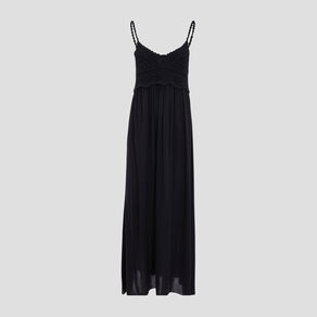 Robe longue évasée noir femme