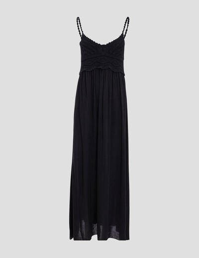 Robe longue évasée noir femme