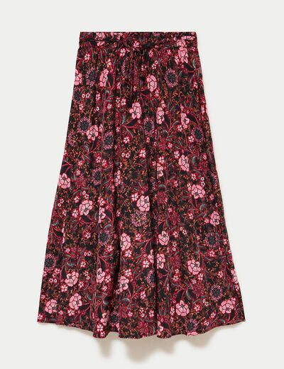 Jupe longue &eacute;vas&eacute;e satin&eacute;e noir femme