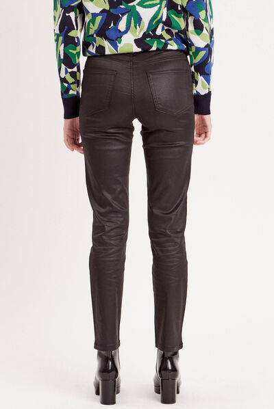 Jeans droit enduit denim noir enduit femme