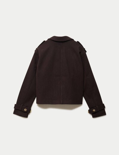 Trench court boutonn&eacute; marron fonc&eacute; femme