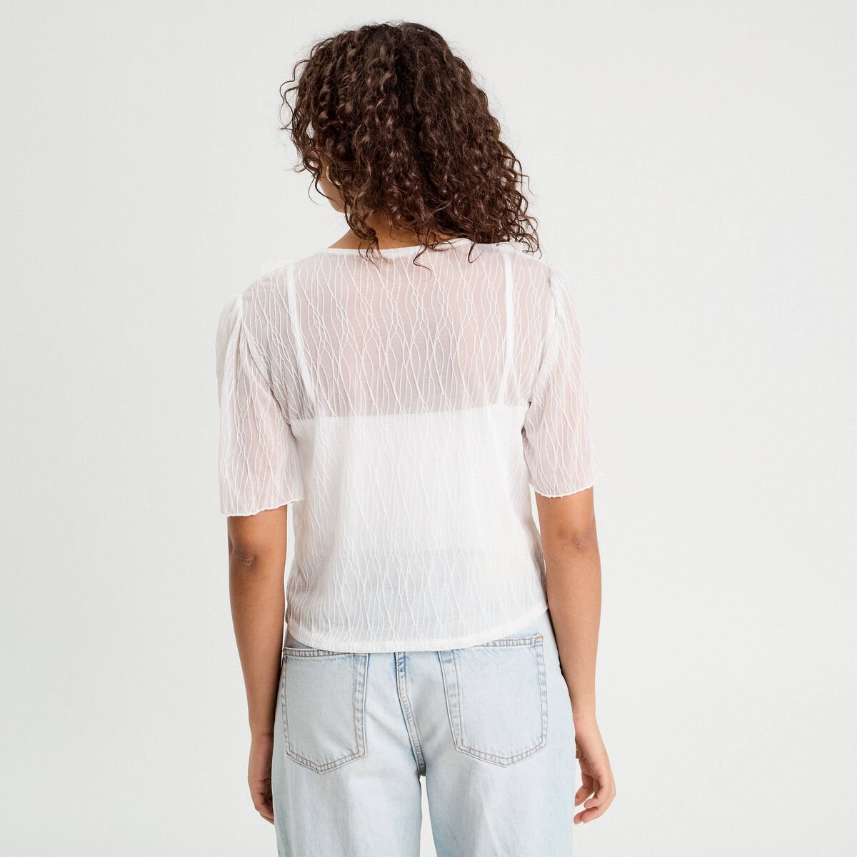 Blouse nouée avec volants ecru femme
