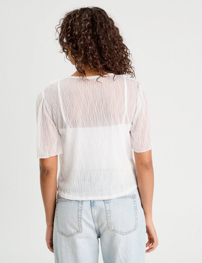 Blouse nouée avec volants ecru femme
