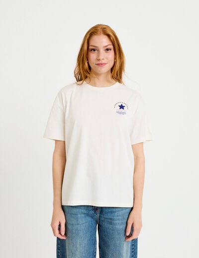 T-shirt col rond manches courtes ecru femme