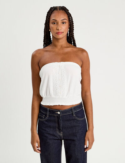 Bustier cropped smocké ecru femme