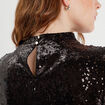 T-shirt sequins col montant noir femme