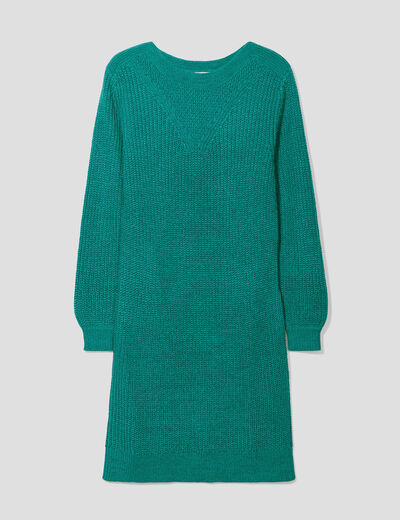 Robe pull droite col rond vert canard femme