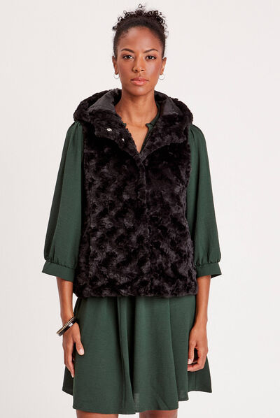 Veste droite à capuche noir femme