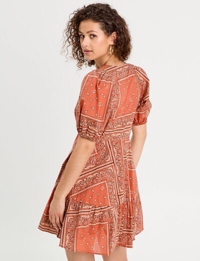 Robe évasée manches ballons terracotta femme