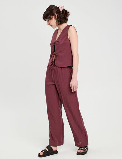 Pantalon large fluide prune femme