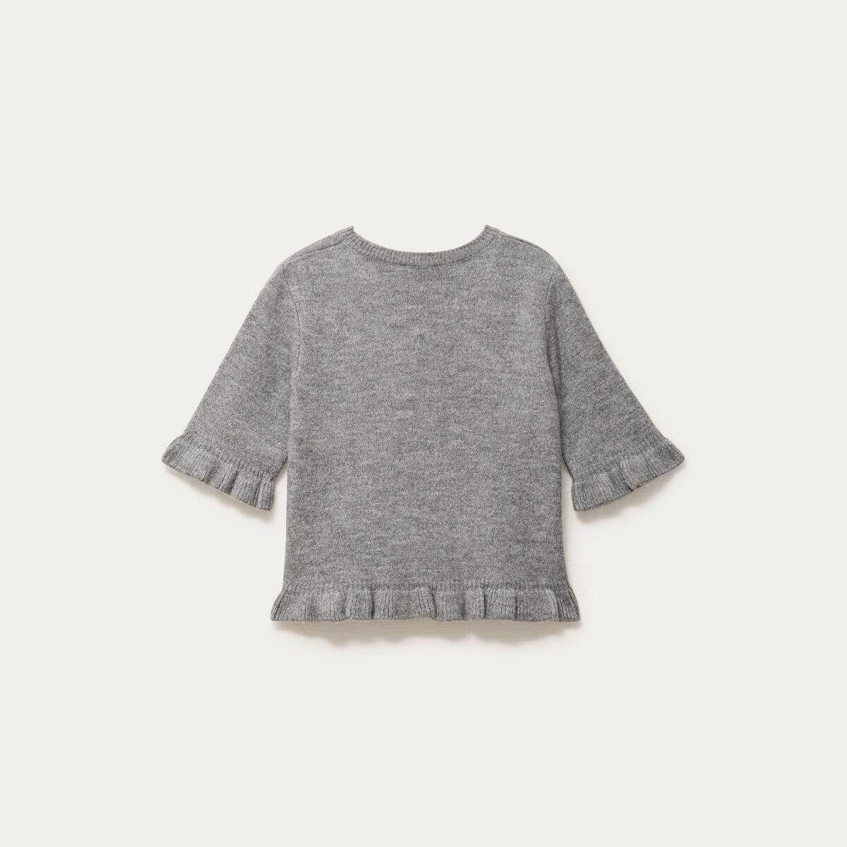 Pull col rond manches courtes gris clair femme