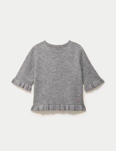 Pull col rond manches courtes gris clair femme