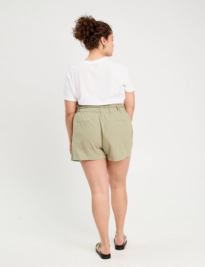 Short regular contenant du lin vert kaki femme