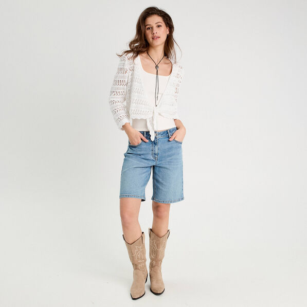 Gilet manches 3/4 ajouré blanc femme