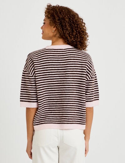 Pull ample duveteux manches courtes rose clair femme