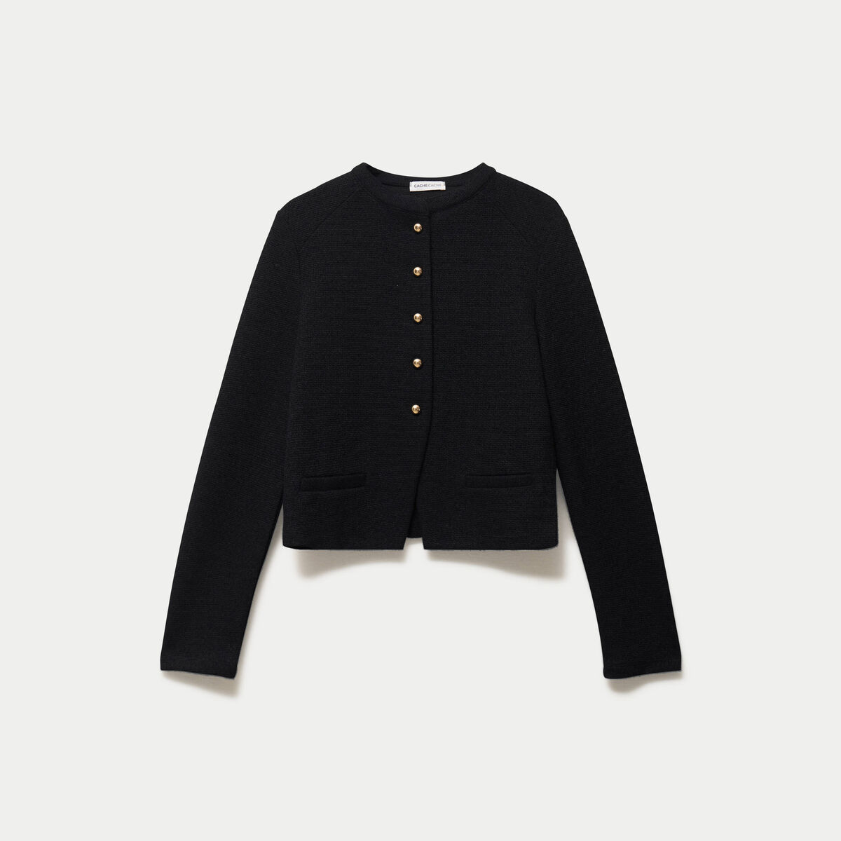 Gilet tweed droit cropped col rond noir femme