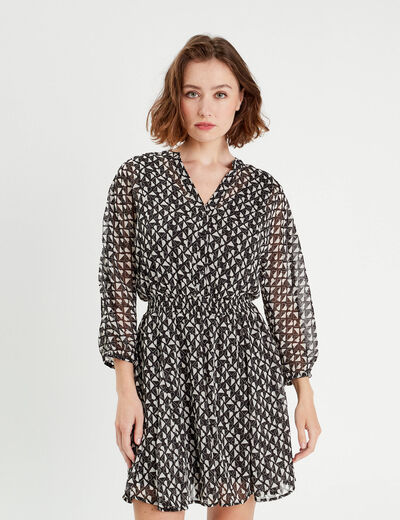 Robe évasée manches 3/4 noir femme