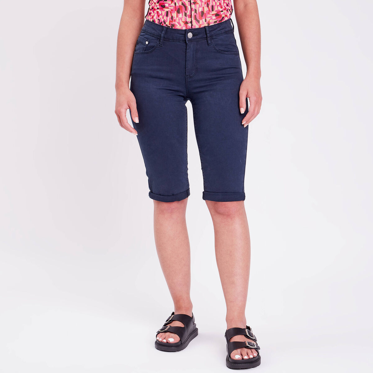 Pantacourt bleu marine femme