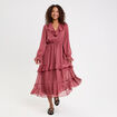 Robe longue &eacute;vas&eacute;e volants vieux rose femme