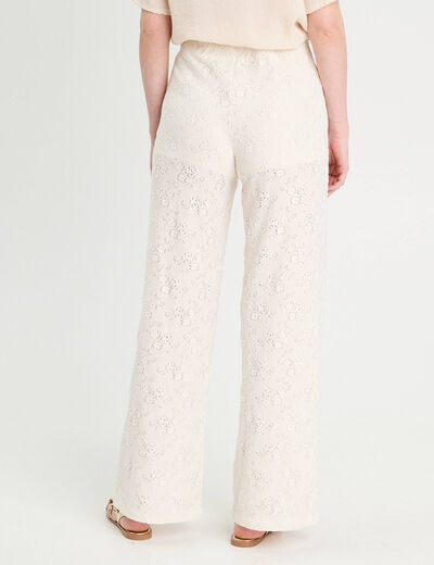 Pantalon large ajouré ecru femme