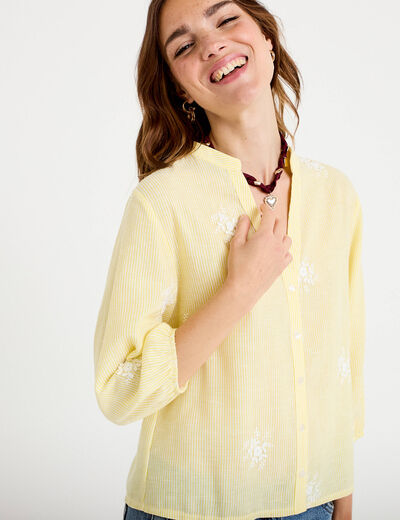 Blouse col tunisien jaune femme