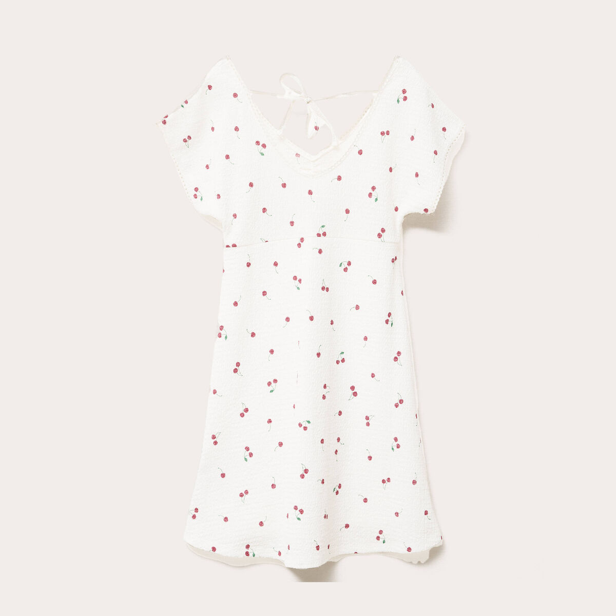 Robe courte évasée col v manches courtes blanc femme