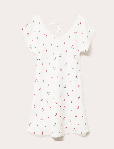 Robe courte évasée col v manches courtes blanc femme