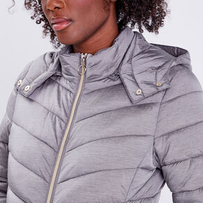 doudoune droite a capuche gris clair femme Doudoune droite à capuche gris clair femme
