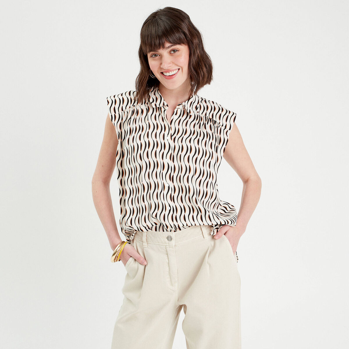 Chemise sans manches blanc femme