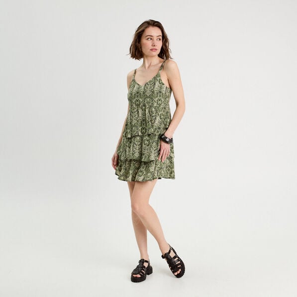robe evasee volants vert kaki femme Robe évasée volants vert kaki femme