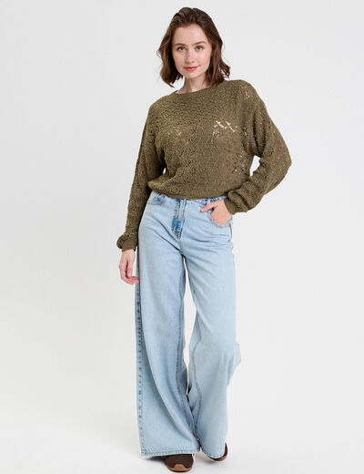Pull manches longues vert foncé femme