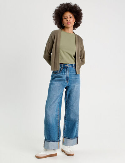 Gilet manches longues vert kaki femme