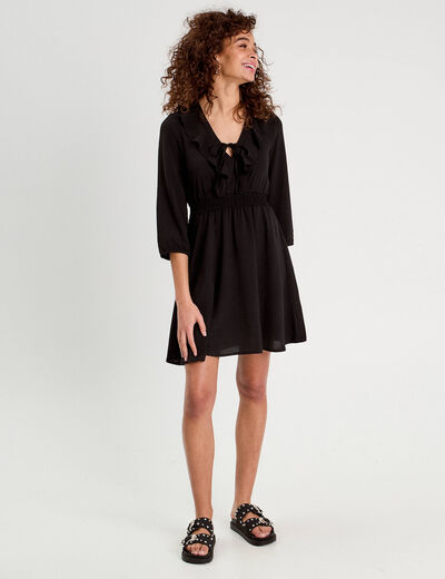 Robe évasée avec volants noir femme
