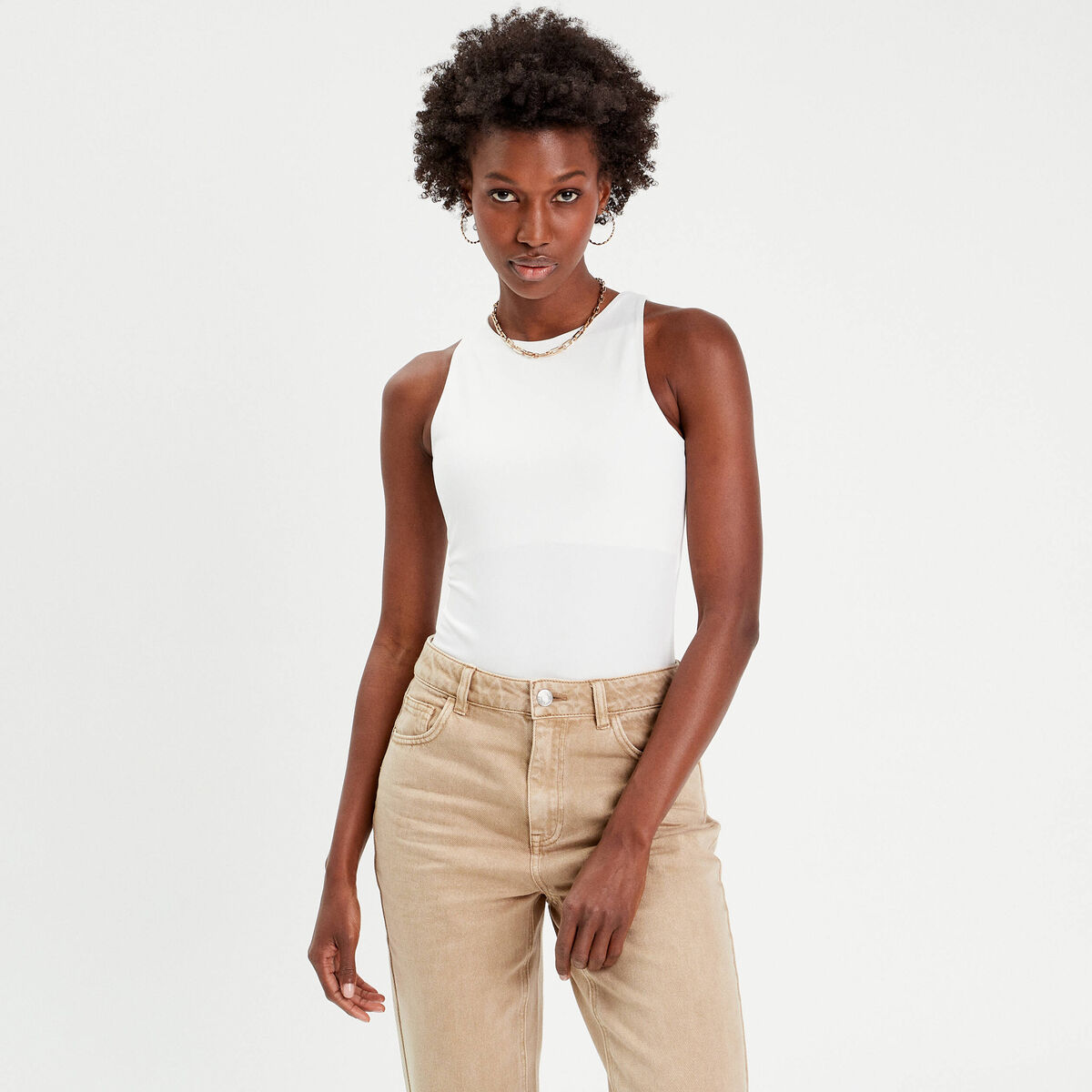 Body sans manches effet seconde peau blanc femme