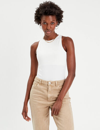 Body sans manches effet seconde peau blanc femme