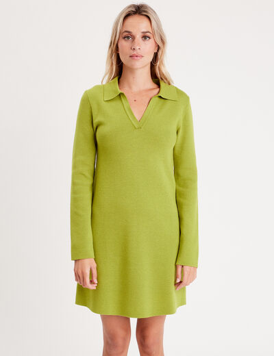 Robe pull droite col polo vert anis femme