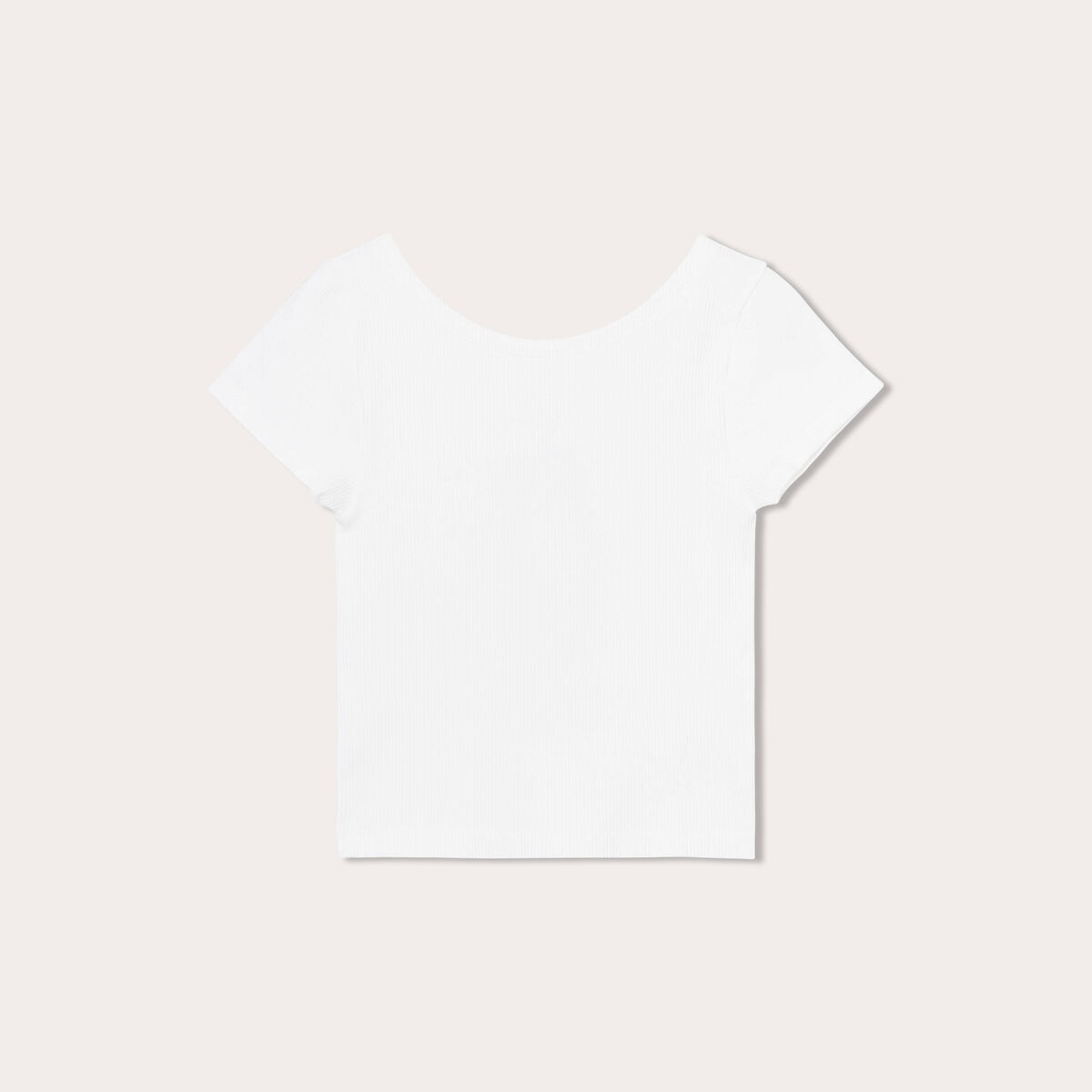 T-shirt manches courtes côtelé ecru femme