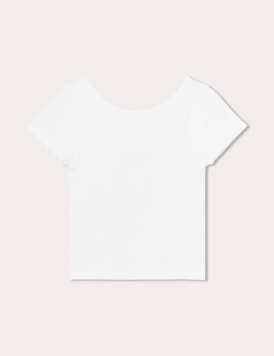 T-shirt manches courtes côtelé ecru femme